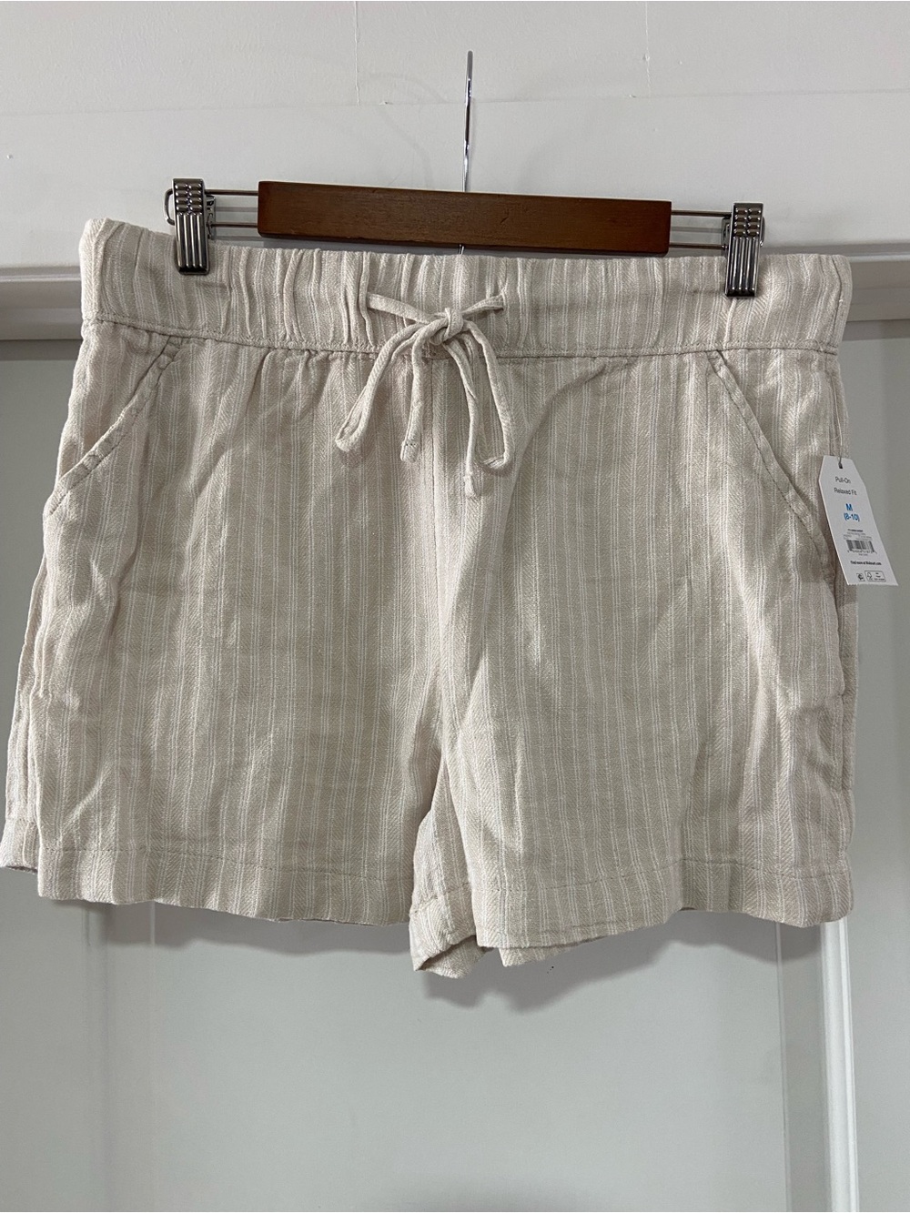 Time and Tru High-Rise Drawstring Shorts in Natural Beige - Picture 2 of 6